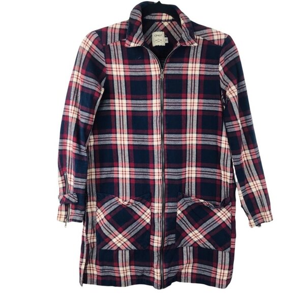 Only Plaid Flannel Zip Up Shirt Women size 34 - Picture 2 of 15